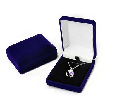 Deluxe Blue Velvet Pendant Necklace Earring Presentation Jewelry Gift Box