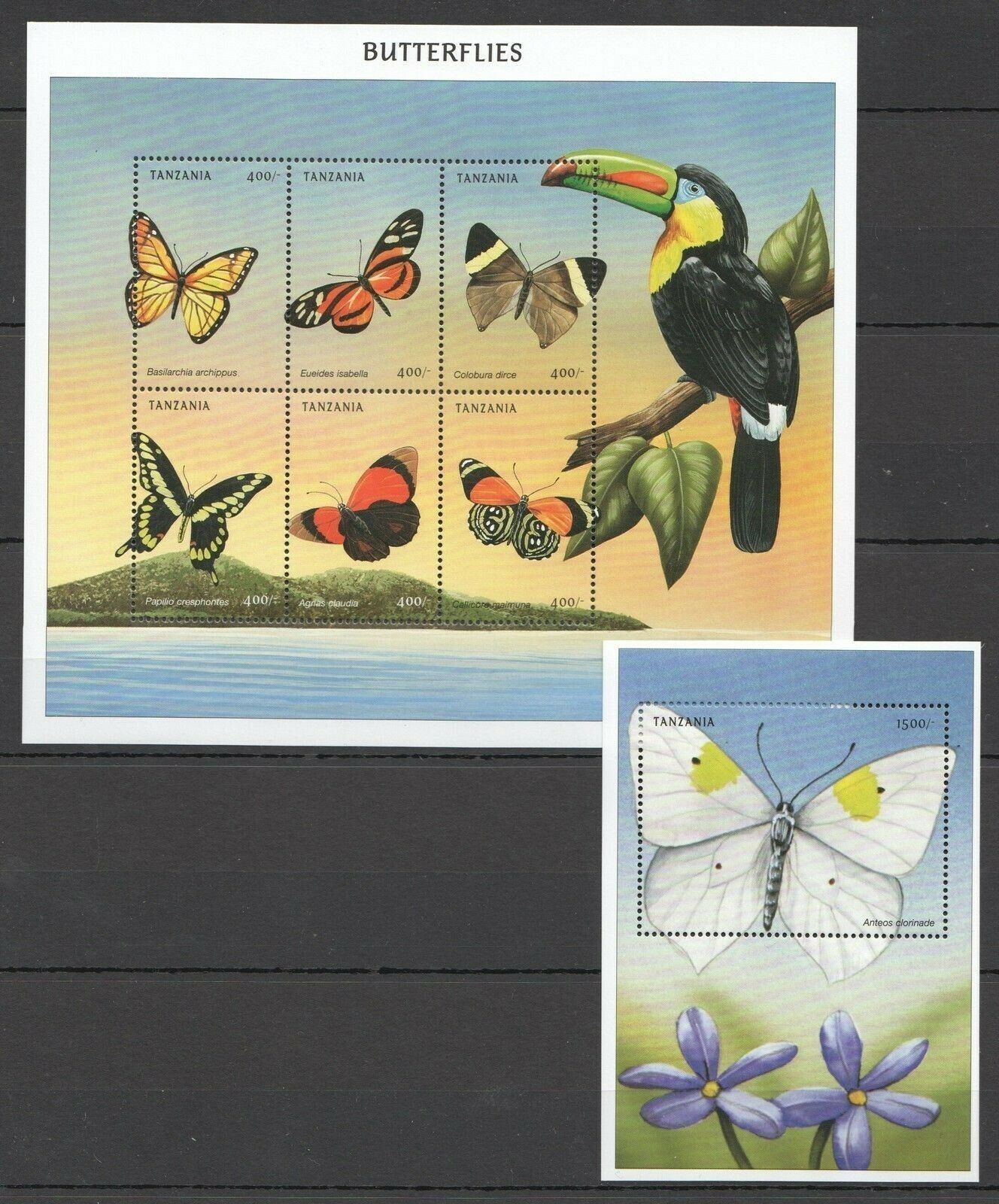 Pk299 Tanzania Flora & Fauna Butterflies Insects 1bl+1kb Mnh Stamps
