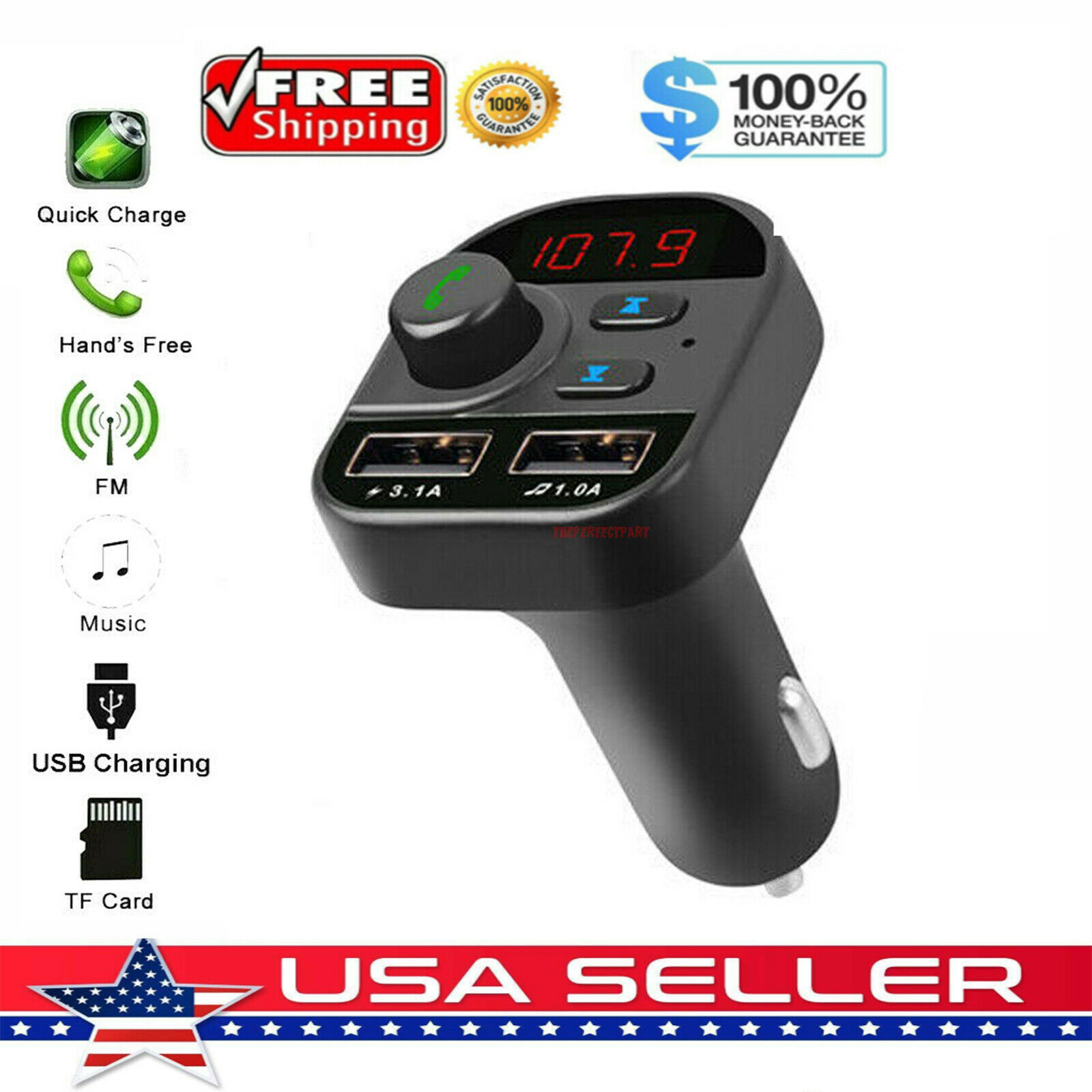 In Car Bluetooth Fm Transmitter Radio Mp3 Wireless Adapter Car Kit Usb Charger 2