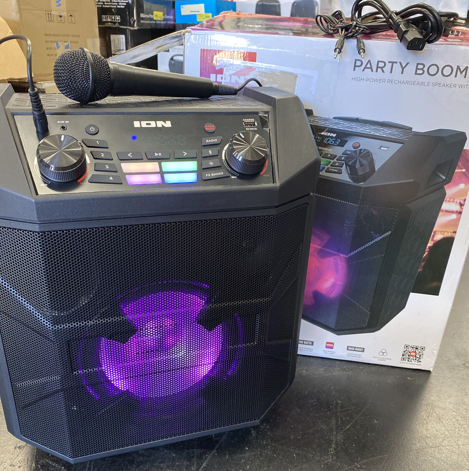 Ion Party Boom Fx High-power Rechargeable Party Speaker W/ Lights, Used