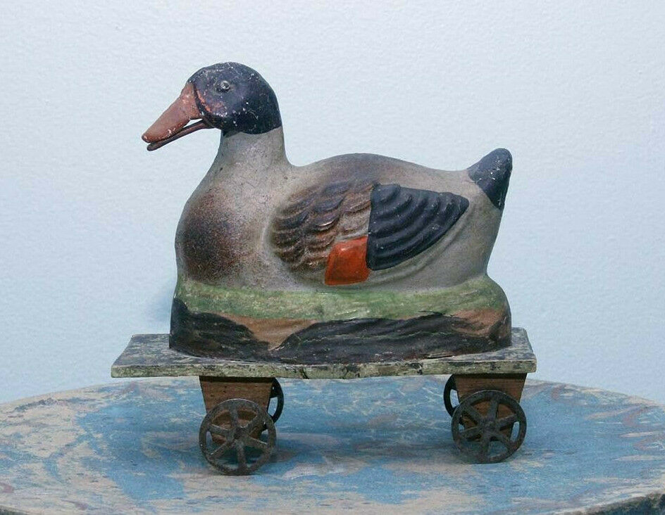 Antique Rare Mechanical German Duck Pull Toy–works Great! C1890! All Original!!