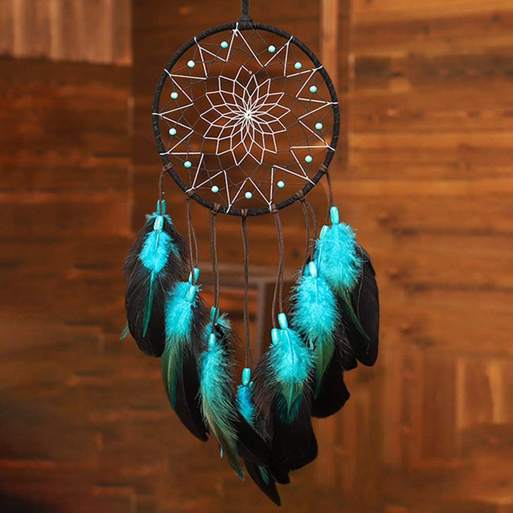 Blue Dream Catchers Handmade, Boho Traditional Circular Net For Wall Hanging Dec