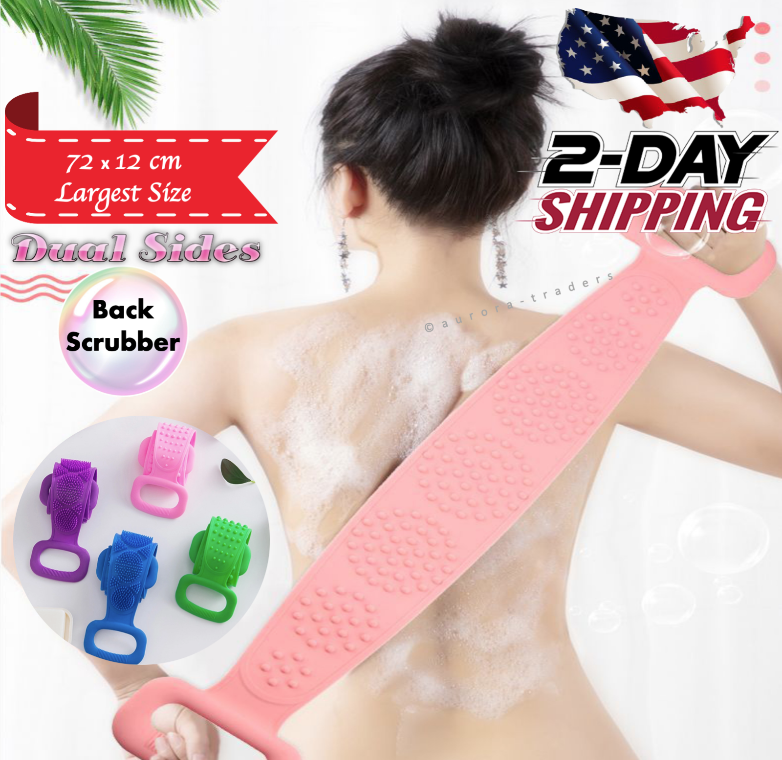 Silicone Back Scrubber Body Cleaning Tools Bath Belt Massage Brush Dual Sided Us