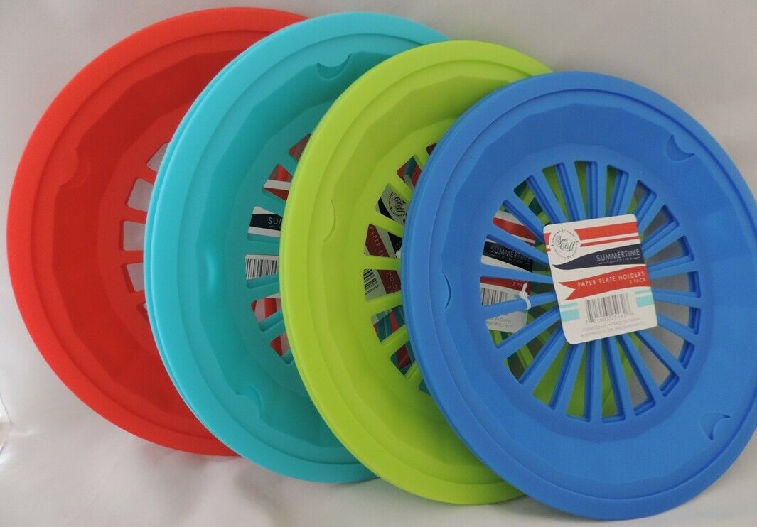 Set Of 12 Reusable Plastic Paper Plate Holders 10 1/4" Picnic, Bbq Camping Party