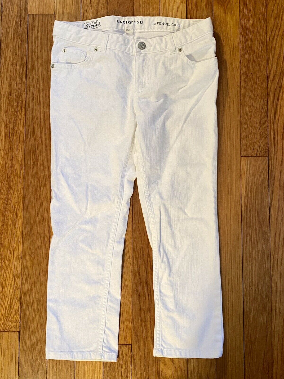Lands End Girls 12 Pencil Capri White Jeans (cotton/spandex) Excellent!