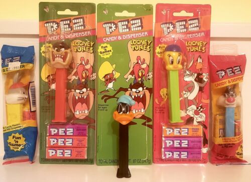 Pez Cool Looney Tunes ~ Full Set 5: Tweety Bugs Taz Sylvester Daffy 1999 Moc Mib
