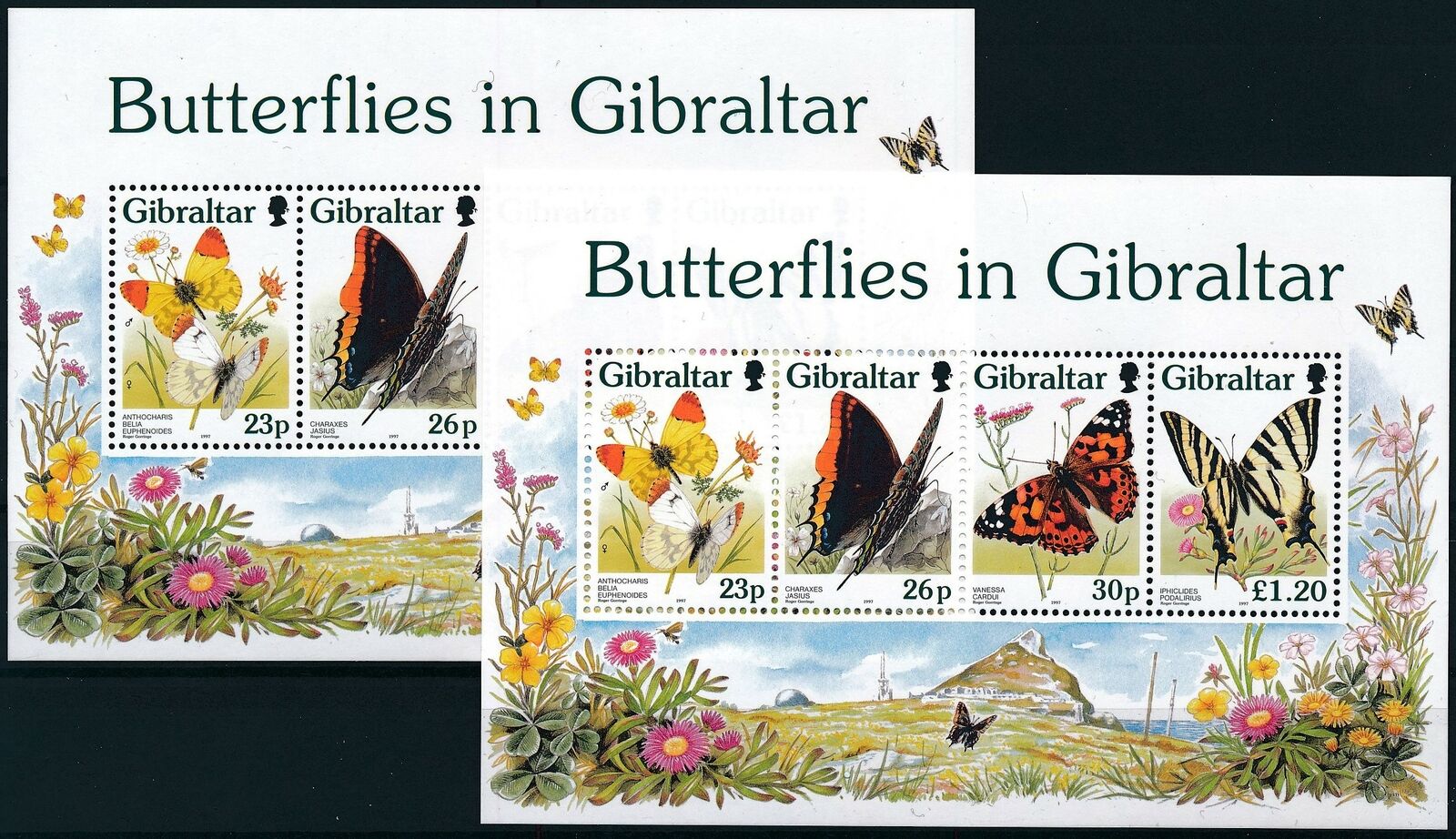 [p15359] Gibraltar 1997 : Butterflies - 2x Good Very Fine Mnh Sheet