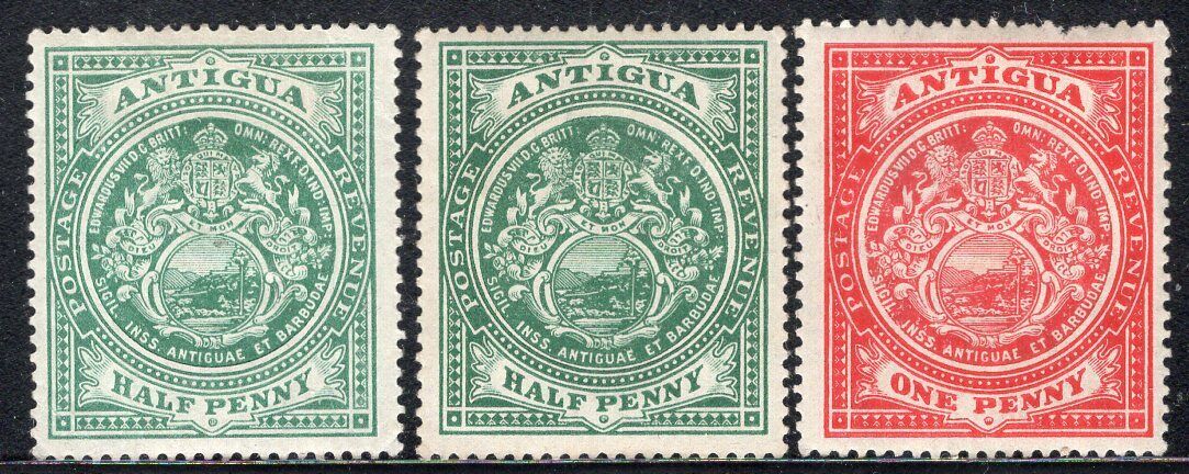 Antigua 1908/20 Stamp Sc. # 31/31b And 32a Mh