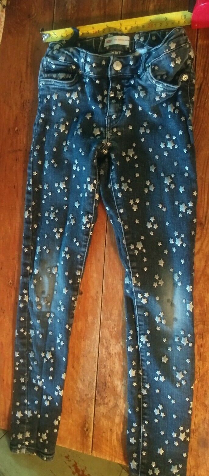 Guc Girls 12 Reg Super Skinny Levi's Jeans Patriotic Stars Denim Blue Sparkles