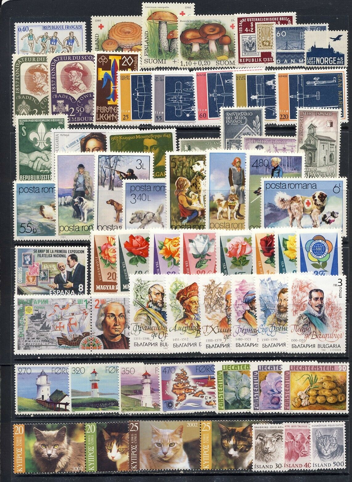 Europe Topical Stamp Collection Mnh Vf Sets And A Sheet On Two Pages