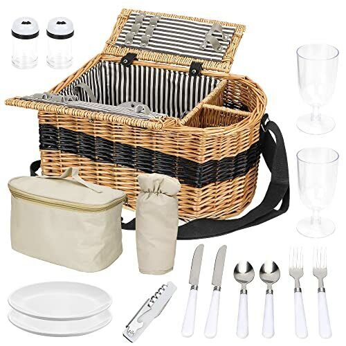 Wicker Picnic Basket Set For 2 Persons Willow Woven Basket With Shoulder Strap S