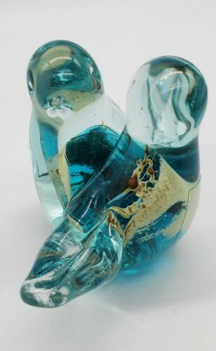 Mdina Glass Malta Love Birds Figurine Blue And Clear With Accent - Signed