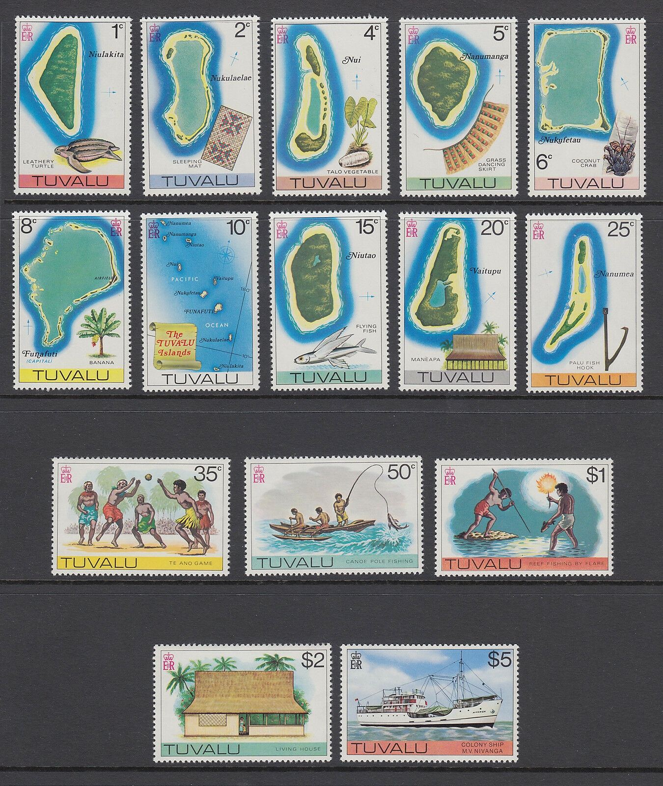 Tuvalu Sc 23-37 Mnh. 1976 Maps And Pictorial Definitives, Cplt Set Of 15, Vf