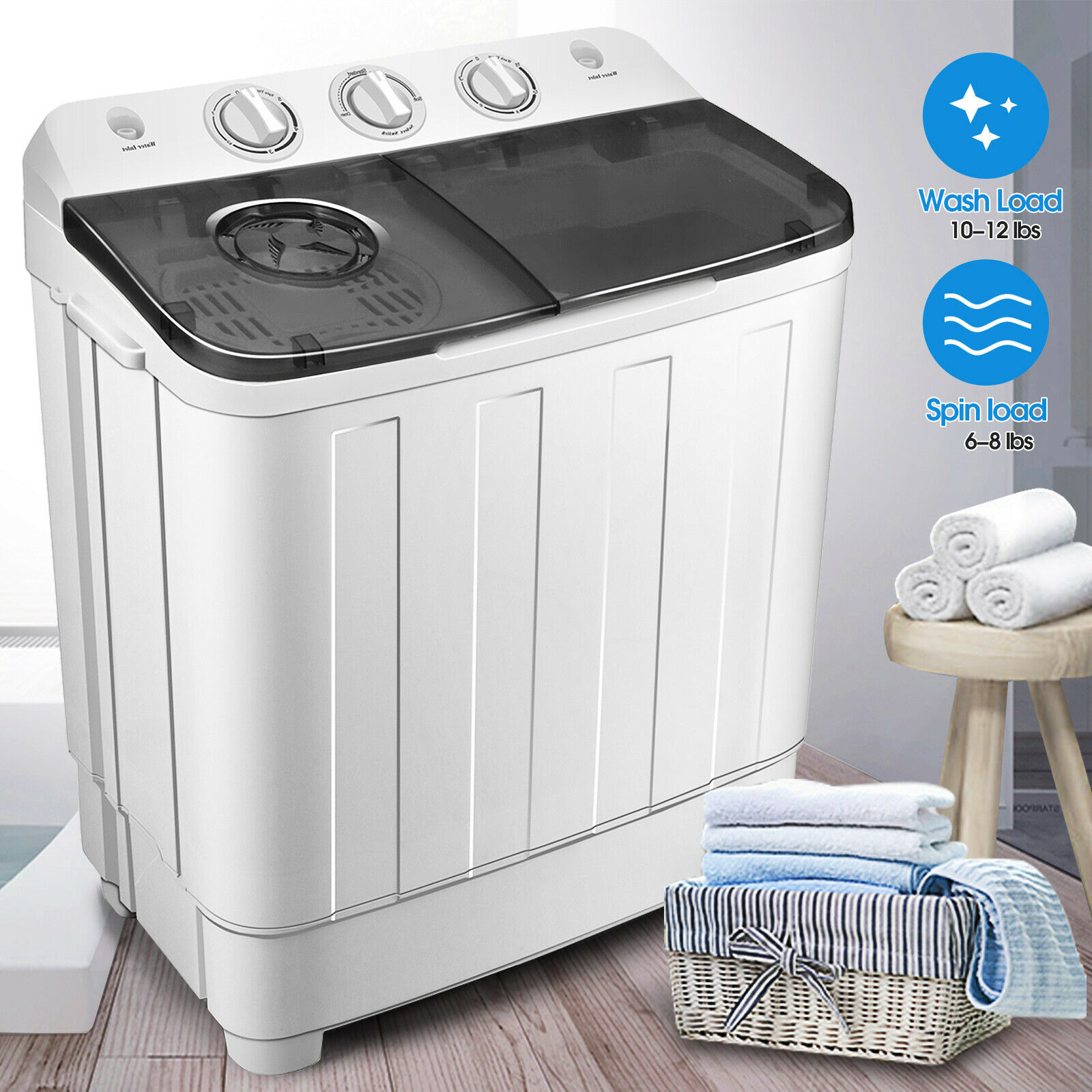 17lbs Portable Mini Twin Tub Compact Washing Machine Washer Spin Dryer W/ Hose