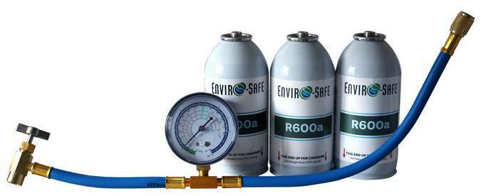 R600, R-600 Refrigerant, 3 Cans & Gauge Kit Enviro-safe #8056